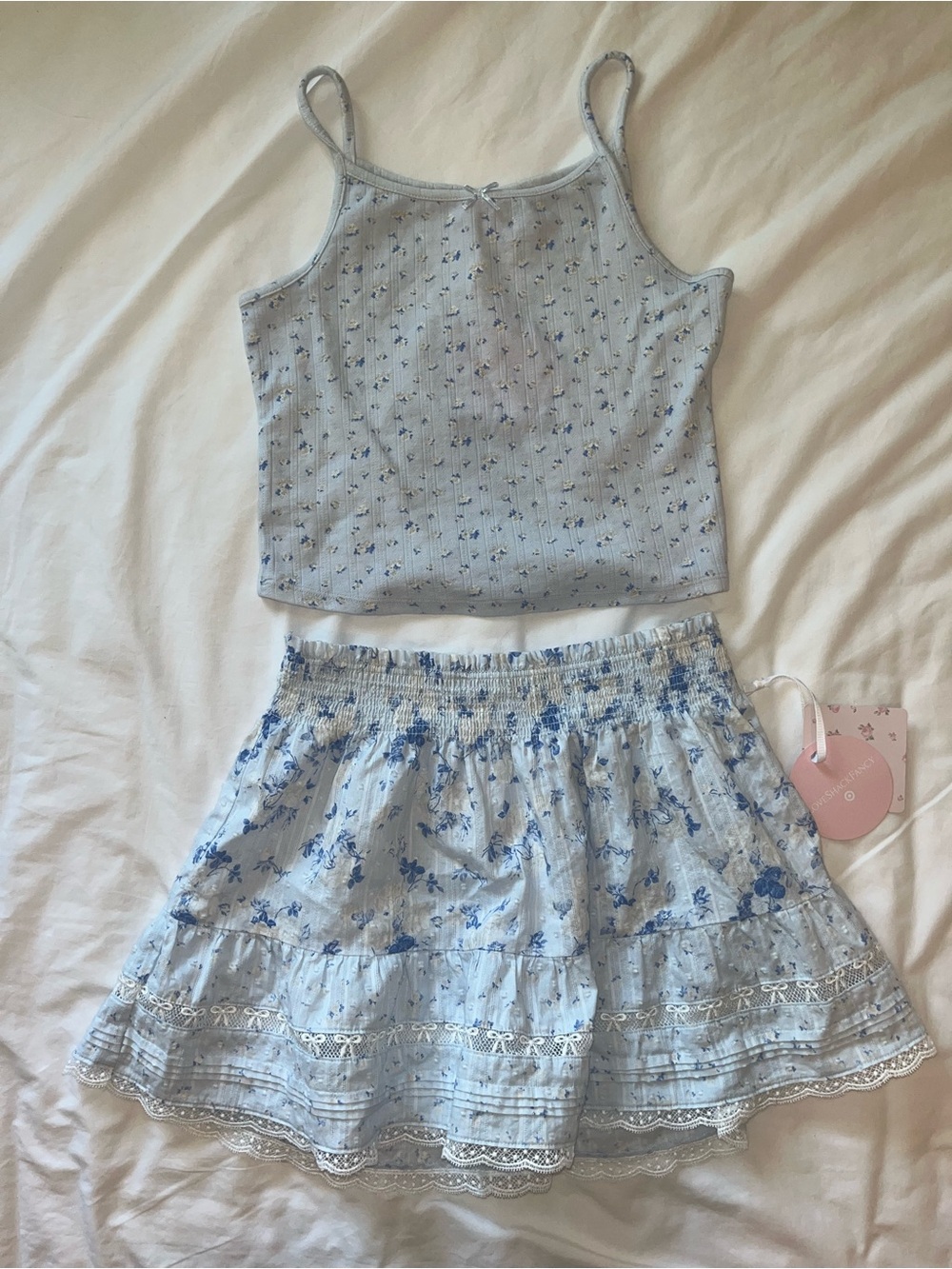 NWT LoveShackFancy x Target Blue Floral Girls Set - Tank Top and Skirt - XL/14